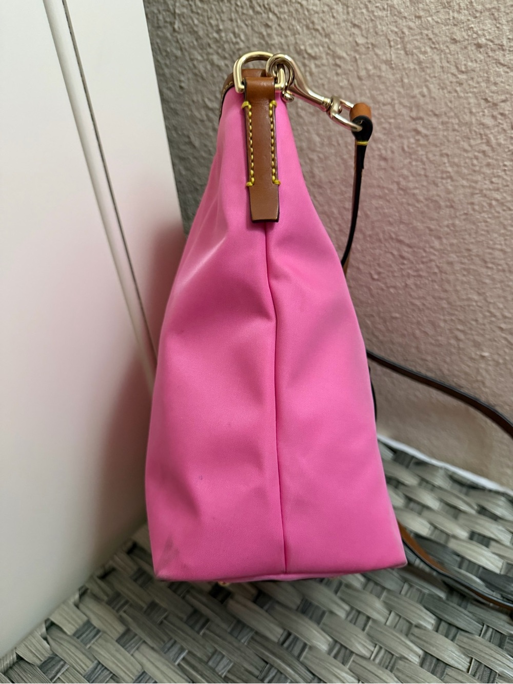 Dooney & Bourke Pink Nylon Crossbody Bucket Bag - Picture 12 of 16